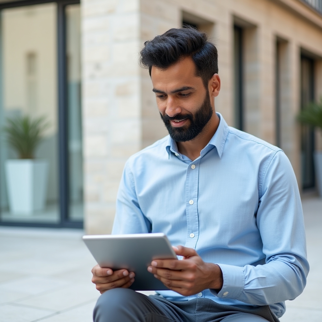 Persona che consulta una guida di pianificazione su tablet