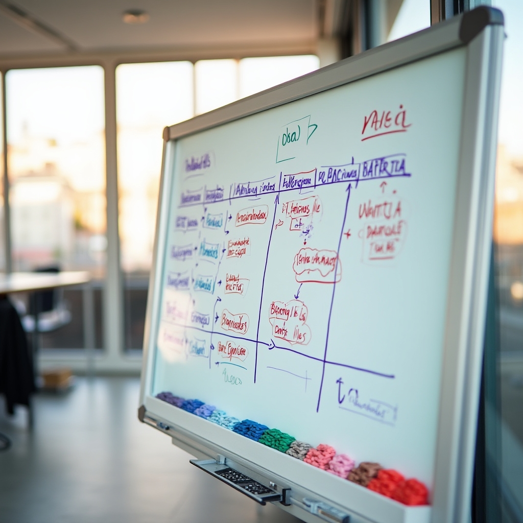 Schema di scomposizione delle fasi di un evento su lavagna